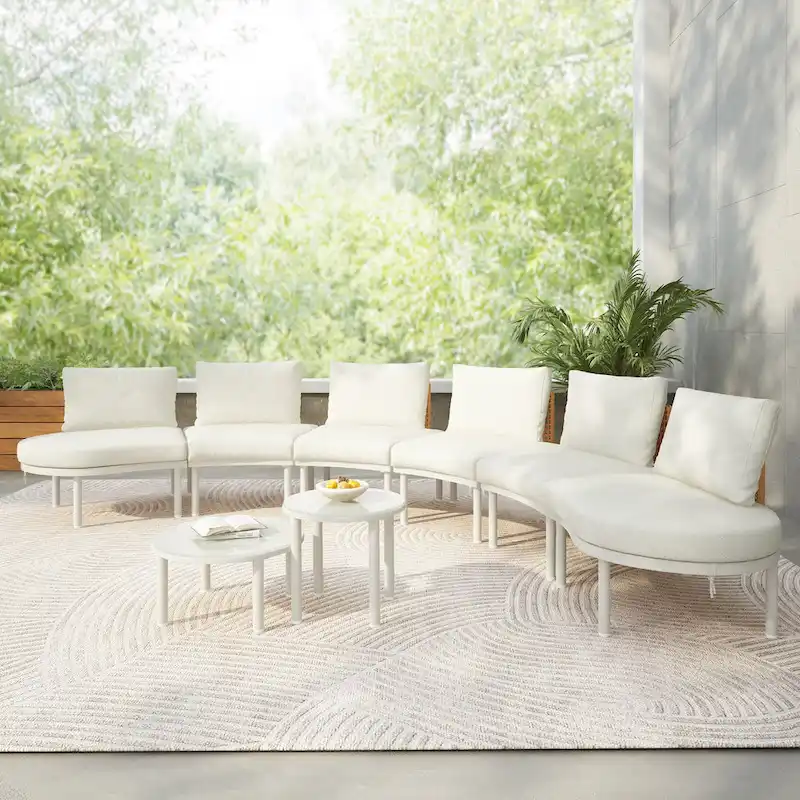 Elegant 8-Piece Modular Half Moon Patio Sofa Set with High-Low Coffee Tables