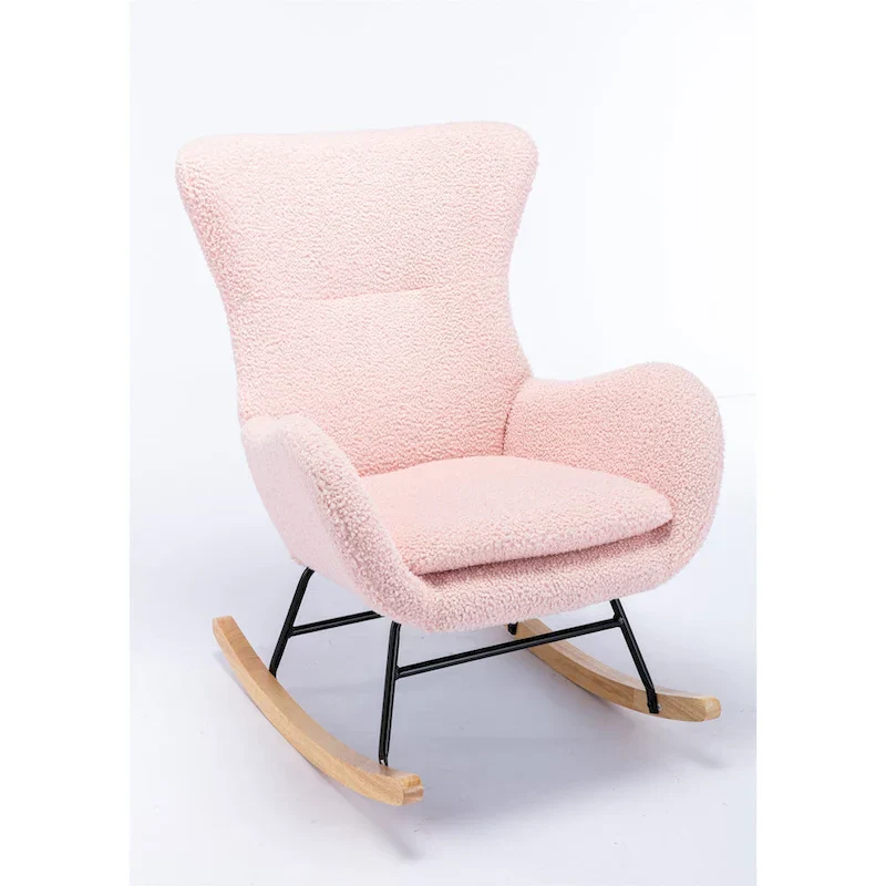 Velvet Upholstered Rocking Chair with Rubber Wood Legs