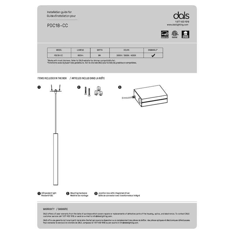 DALS Pillar Cylindrical LED Pendant - 18
