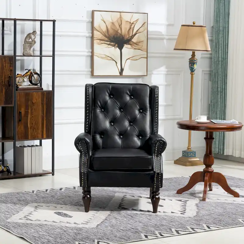 Mid-Century Velvet/Leather Upholstered Tufted Wood Frame Armchair