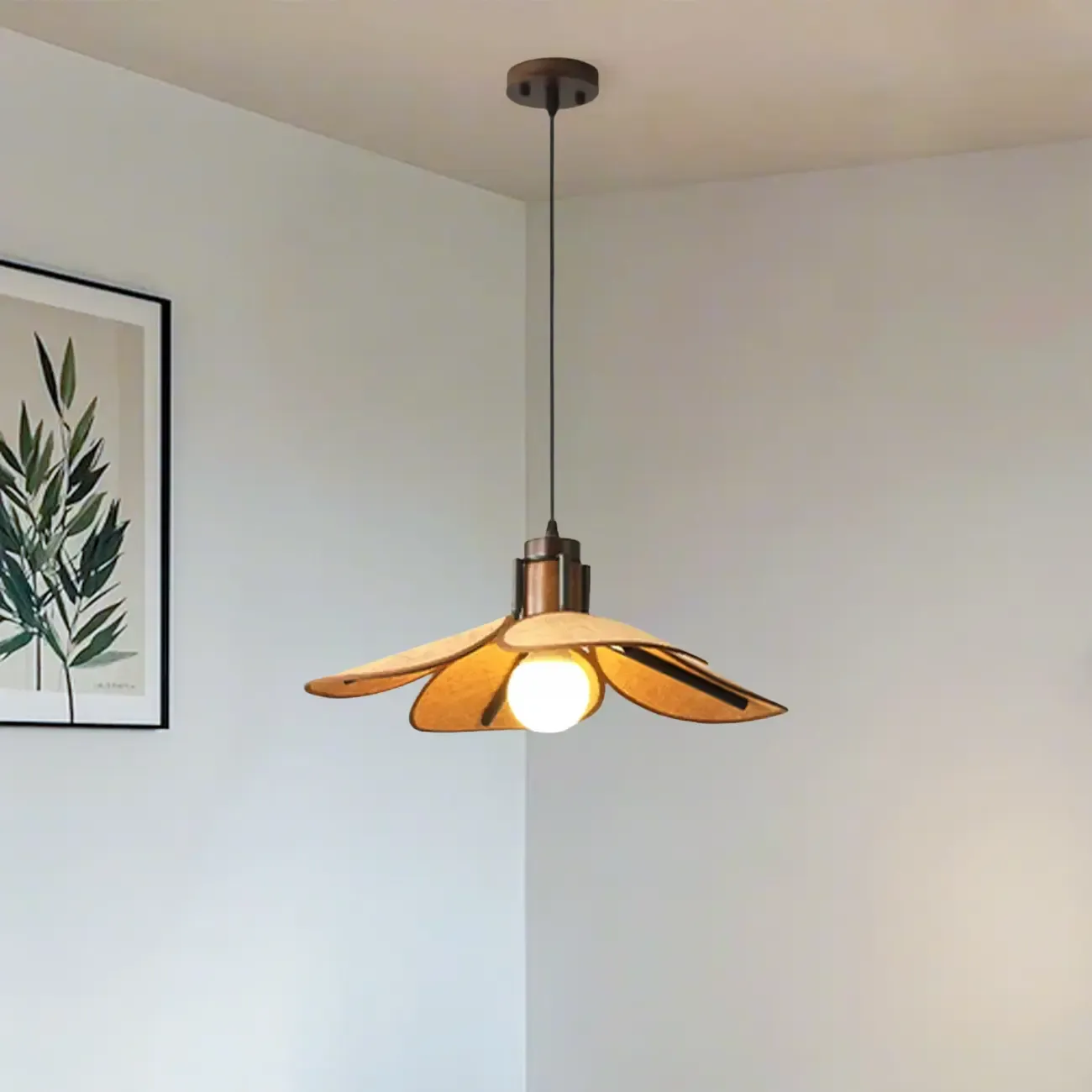 Walnut Wood Flora Pendant Light for Dining Room