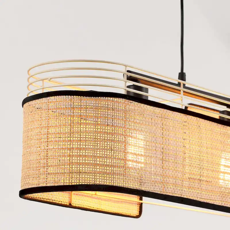 VidaLite Mazal - 3 Light Pendant - Modern Bohemian Style with Curved Wicker, E26 Bulb and Dimmable, UL