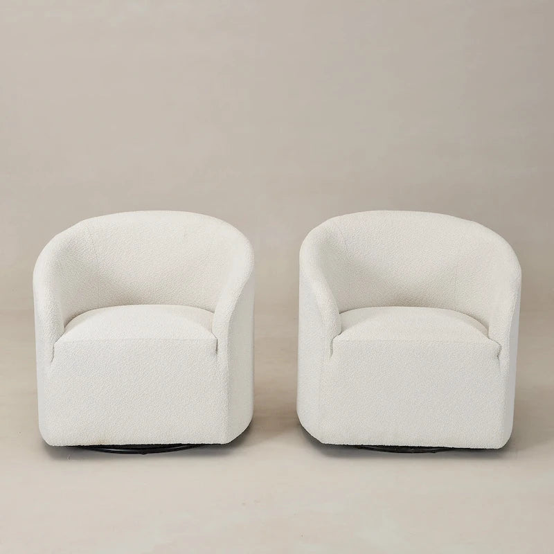 32W Boucle Upholstered Swivel Barrel Armchair (Set of 2)