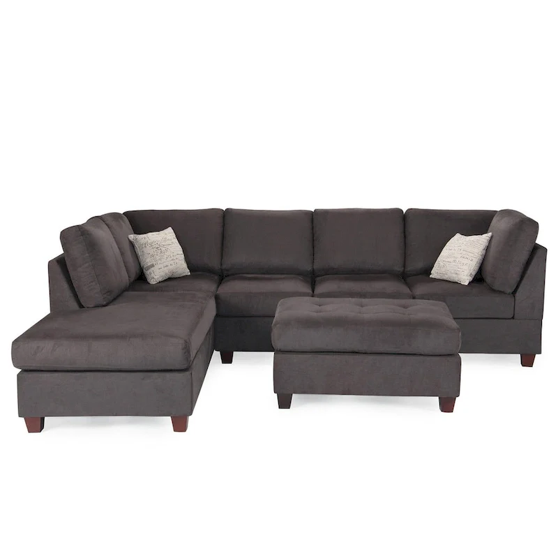 Poundex 3 Piece Fabric Sectional Sofa Set with Ottoman