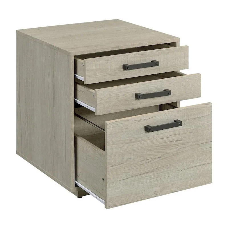 Wood File Cabinet in Whitewashed Grey and Black