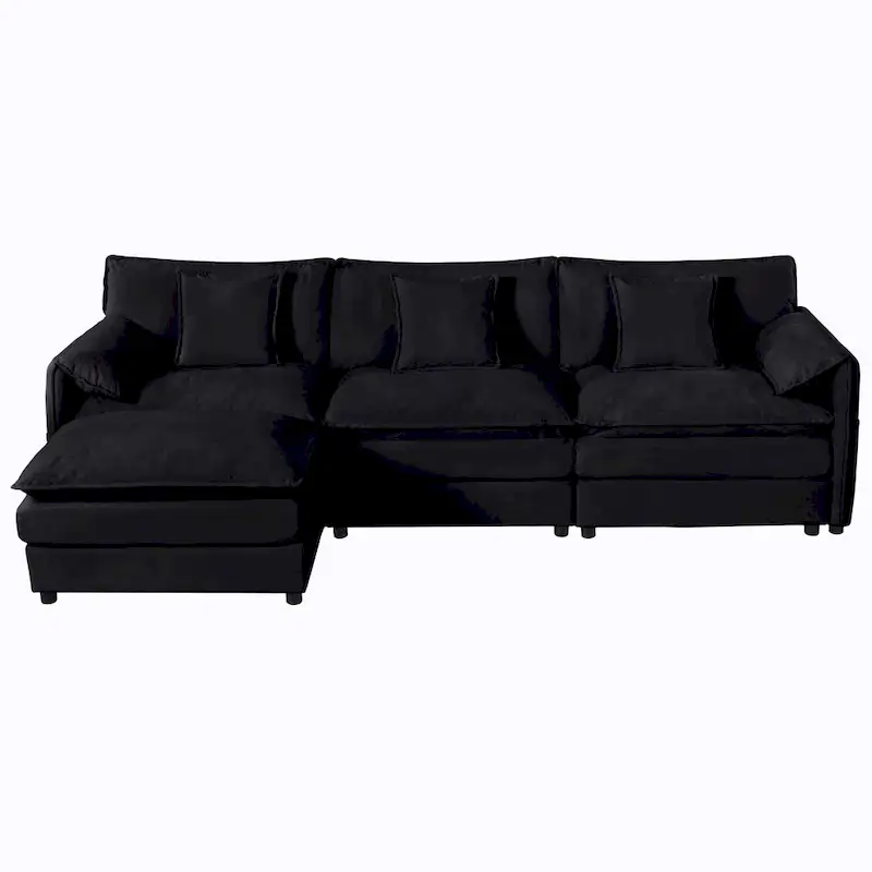 109.45 Chenille Upholstered L-Shaped Modular Sectional Sofa with Double-Layer Cushions, DIY Combination