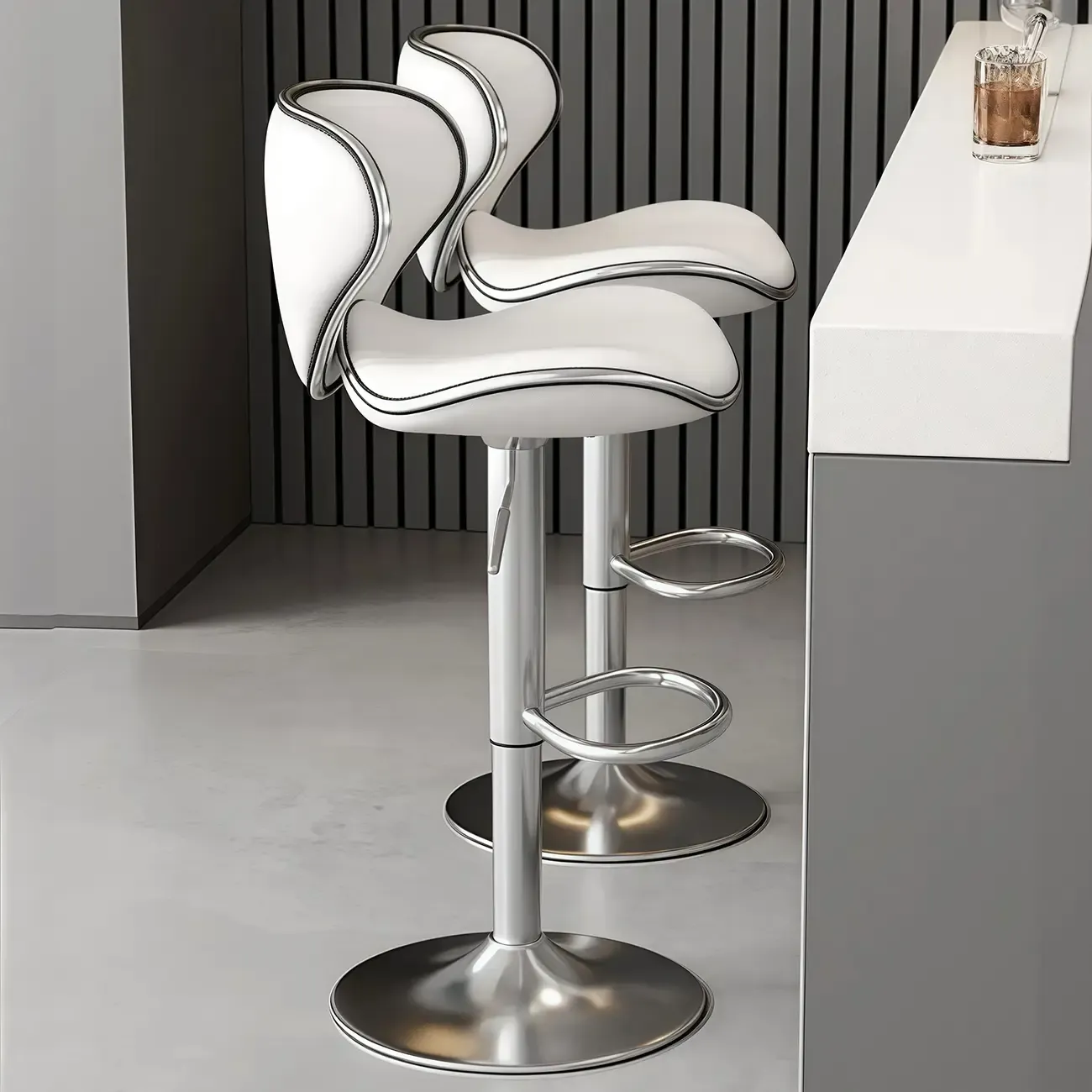 Leather Cushioned Saddle Swivel Adjustable Bar Stool