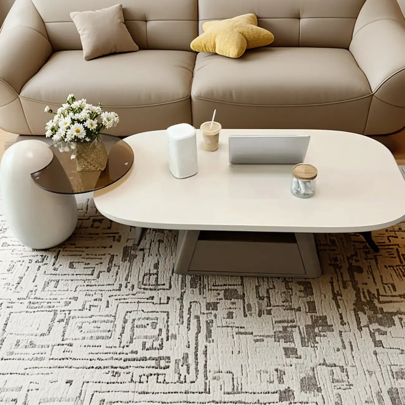 Modern Wood Oval Nesting Coffee Table with Block Base