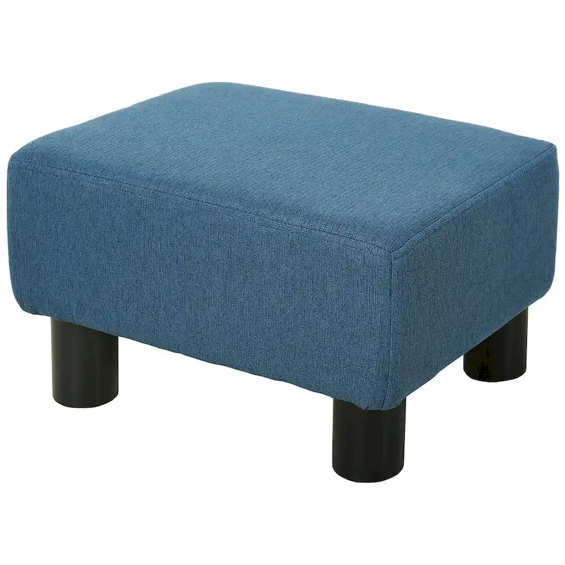 Dark Blue Linen Footrest Ottoman - Rectangle Cube Design