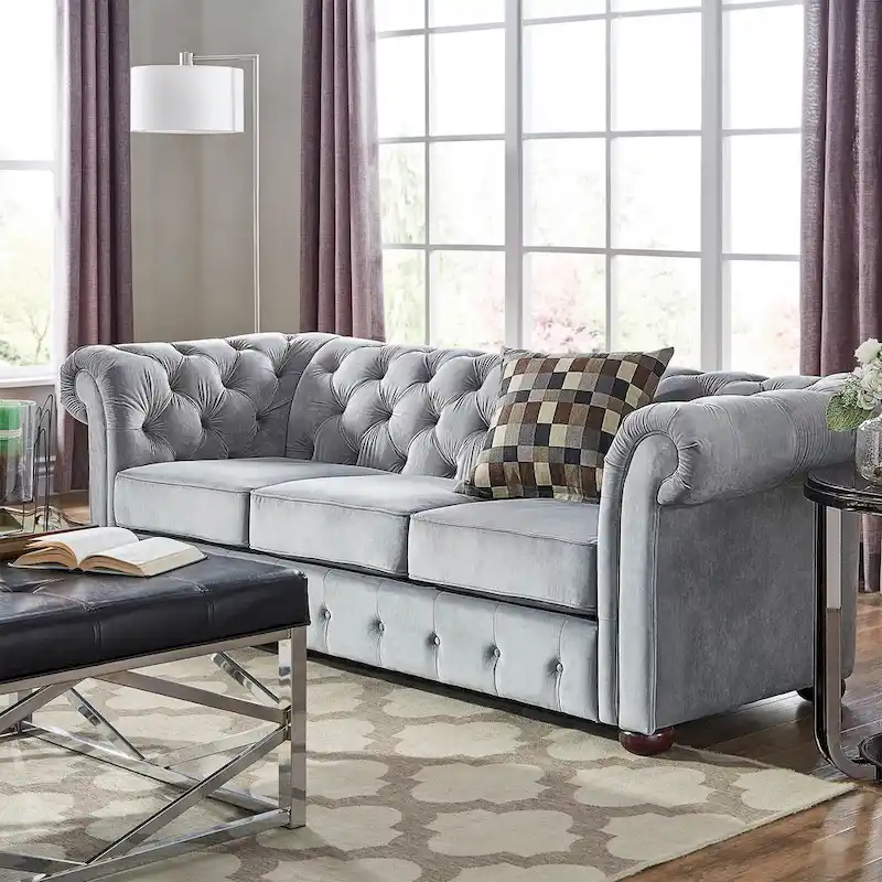 Tufted Scroll Arm Chesterfield Sofa