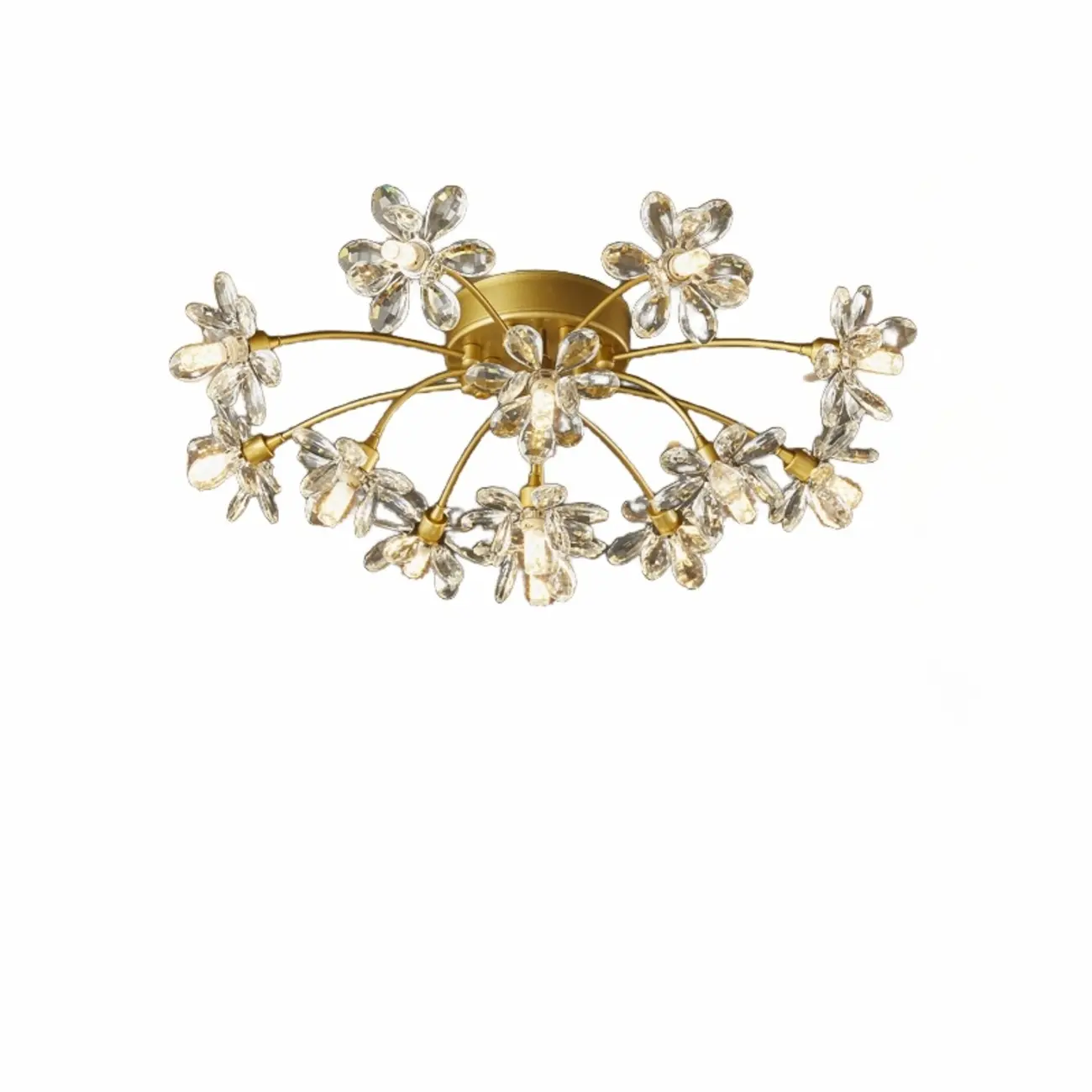 Modern Floral Crystal Golden Semi Flush Ceiling Light