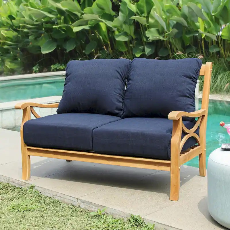 Cambridge Casual Lowell Teak Patio Loveseat with Cushion