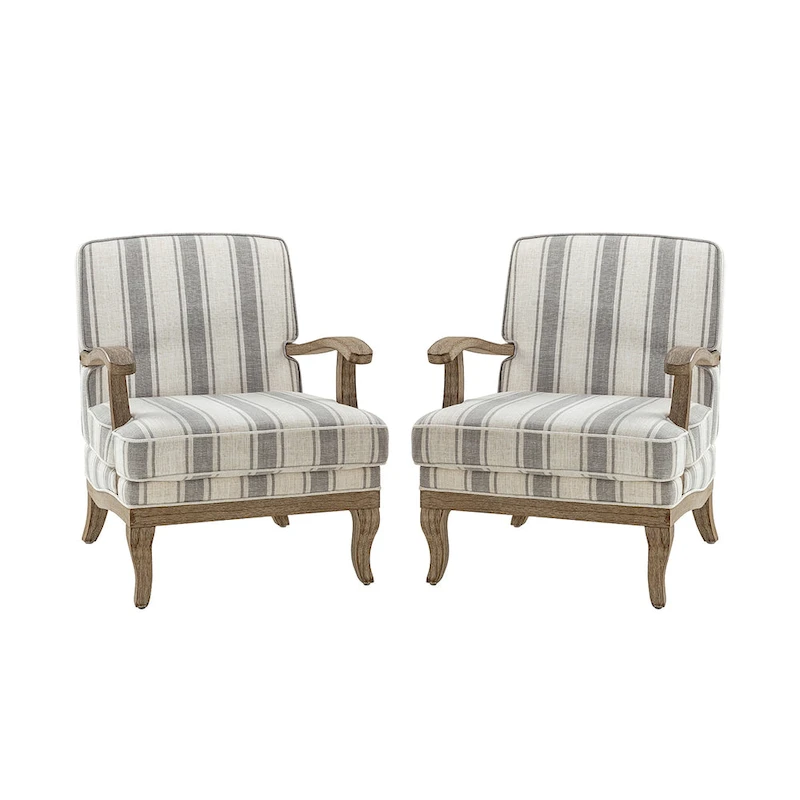 Rinaldo Farmhouse Polyester Armchair with Solid Wood Legs Set of 2 by HULALA HOME