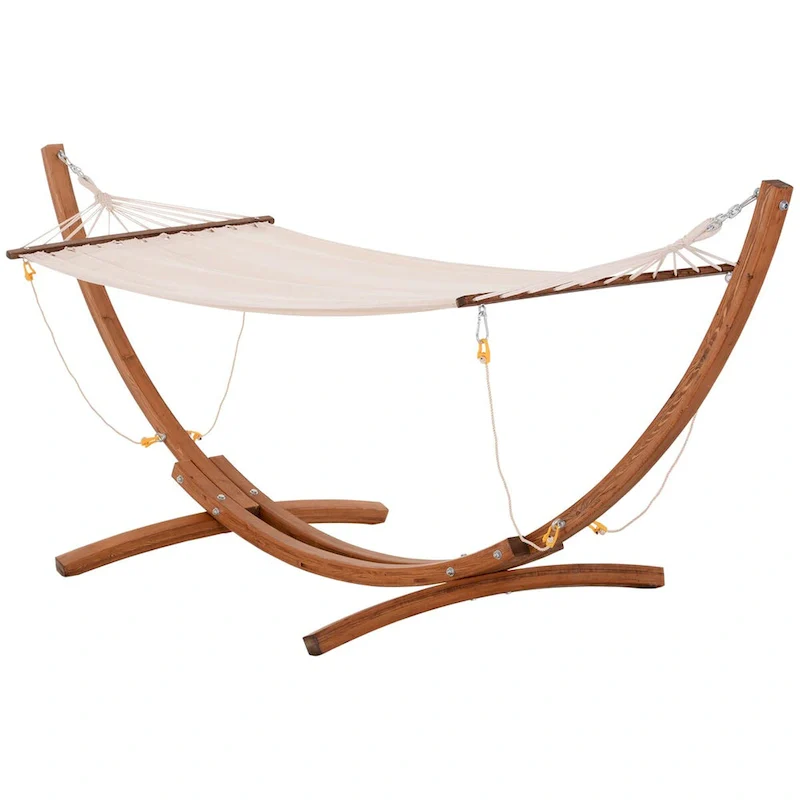 Outdoor Wooden Hammock with Stand, Heavy Duty Roman Arc Hammock