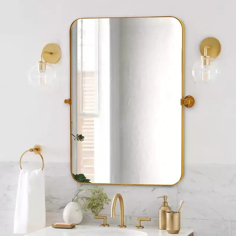 MAYEERTY Hanging Mirror Iron Rounded Corner Rectangle Black Rotating Hardware 31x23x2in