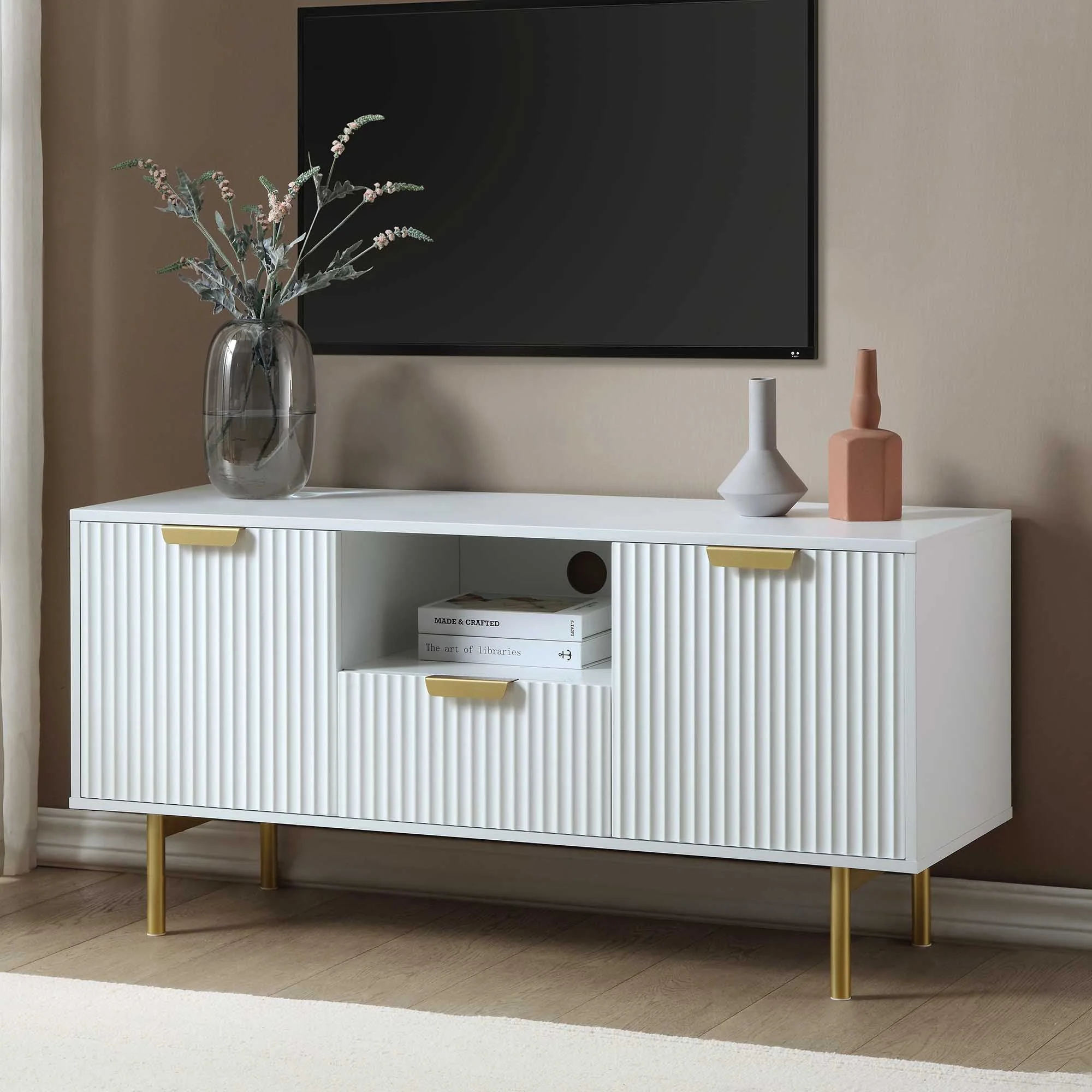 Ridged TV Media Unit, Matte White
