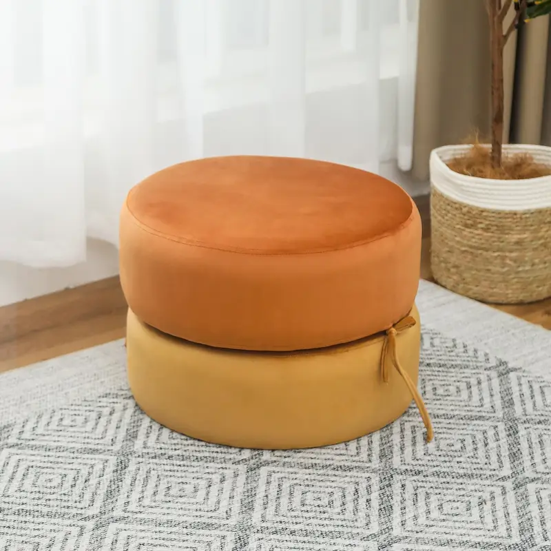 Round Pouf Upholstered Footrest Ottoman