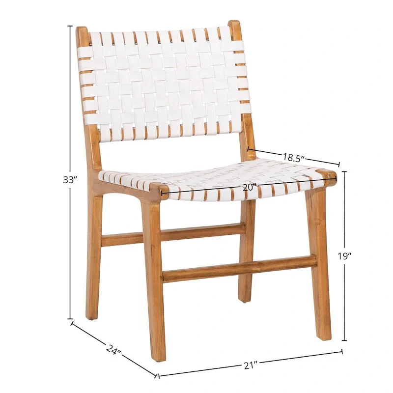 Maverick Top Grain Woven Leather with Teak Frame Dining Side Chair