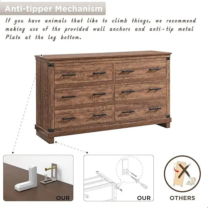 Farmhouse 6 Drawers Dresser, Wood Chest of Drawers, Closet Dresser