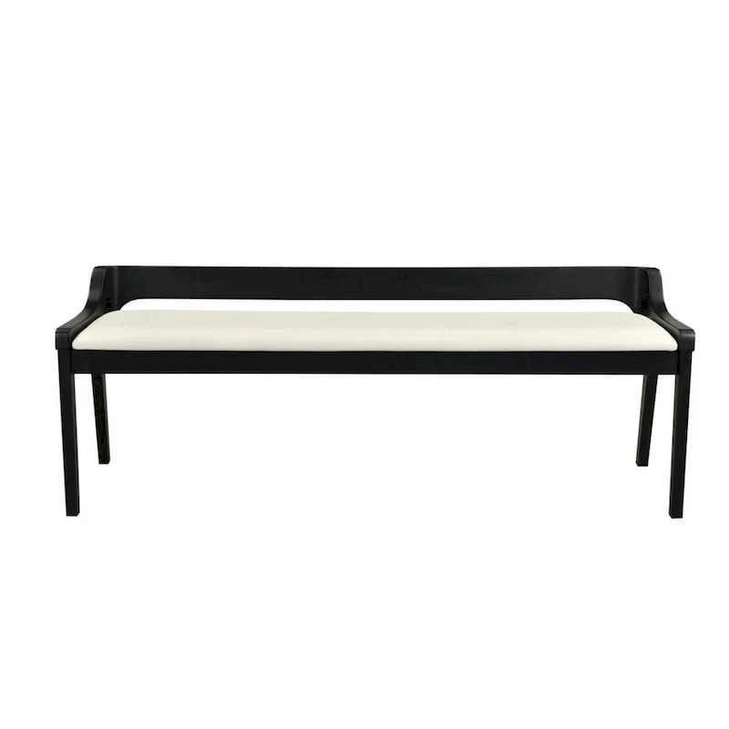 Kee 60 Inch Dining Bench, Black Rubberwood Frame, Low Back, Cushioned Seat