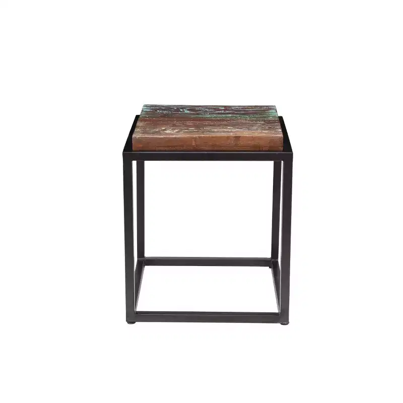 Asam Solid Reclaimed Wood Top End Table Brown - Timbergirl: Rustic Square Side Table, No Assembly Required