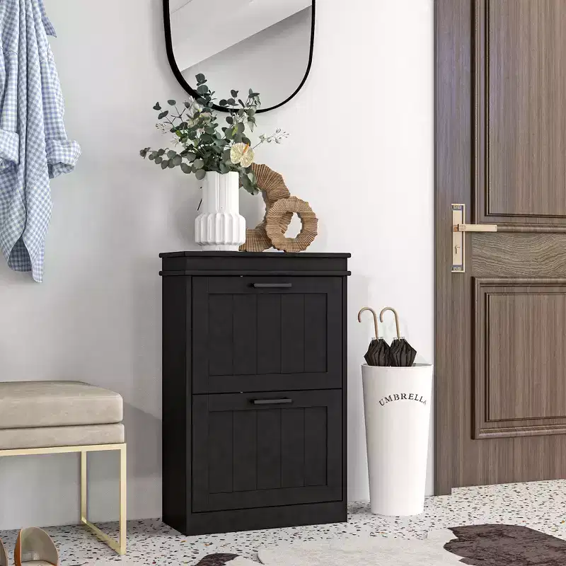 Okak Shoe Cabinet, Shoe Storage with 2 Flip Drawers and Adjustable Shelves for 10 Pairs of Shoes, Shoe Organizer for Entryway, Hallway