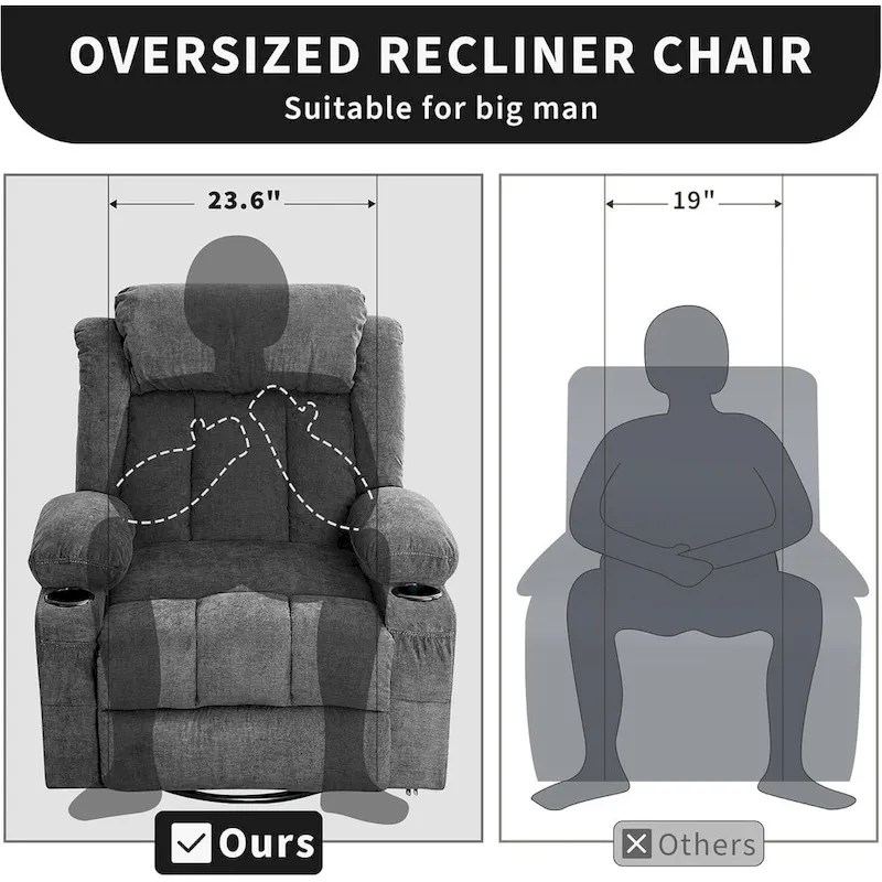 Recliner Chair, Rocking Chairs with Massage and Heat, Side Pockets and Cup Holder
