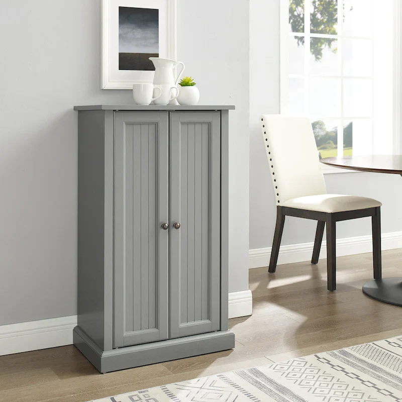 White Coastal Beadboard Accent Cabinet – Double Door, 4 Adjustable Shelves, 1 User