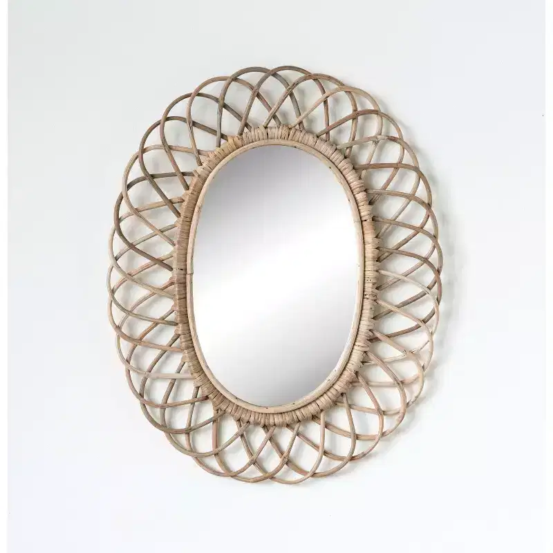 Oval Woven Bamboo Wall Mirror Brown - Storied Home