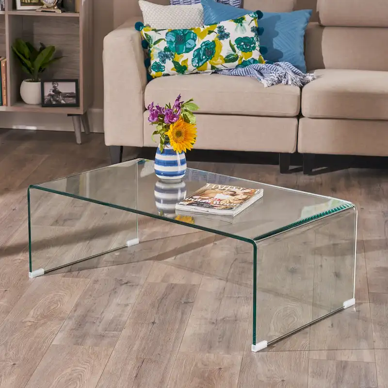 Ramona Solid Glass Rectangle Coffee Table by Christopher Knight Home - 39.37  D x 21.65  W x 14  H