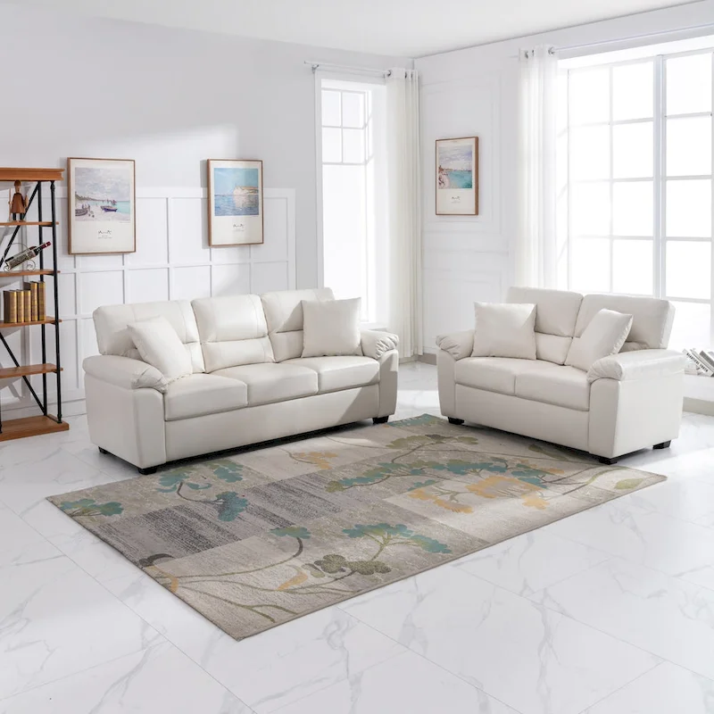 Morden Fort Upholstered Living Room Set, 2 Pieces, Faux Leather Loveseat and Sofa