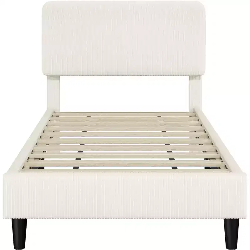 Yaheetech Upholstered Bed Frame with Adjustable Headboard and Mattress Foundation with Wooden Slat Support