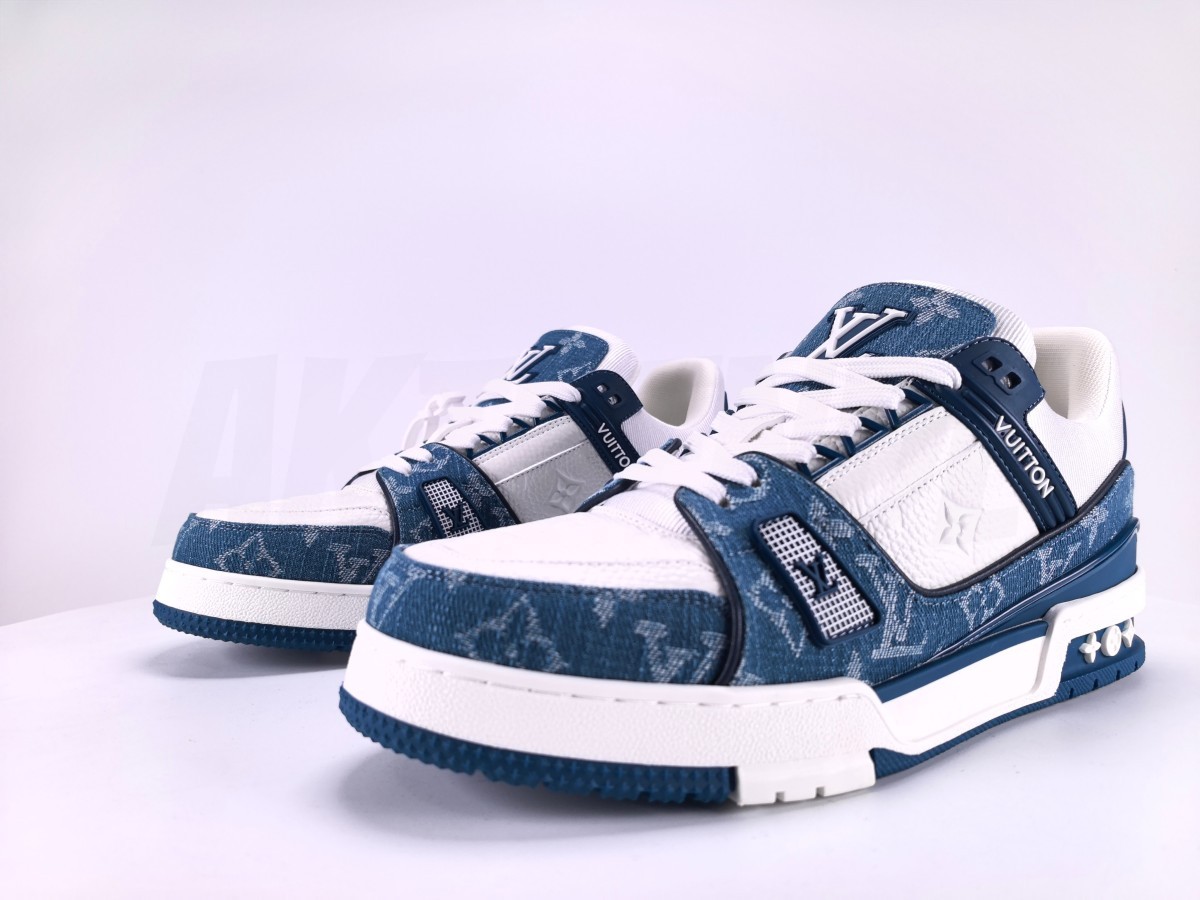 LV Trainer Monogram Denim White Blue - Aktrende