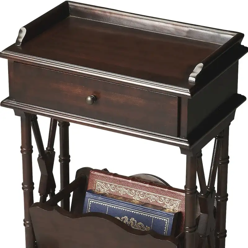 HomeRoots 24 Black Solid and Manufactured Wood End Table With Drawer And Shelf With Magazine Holder - 24