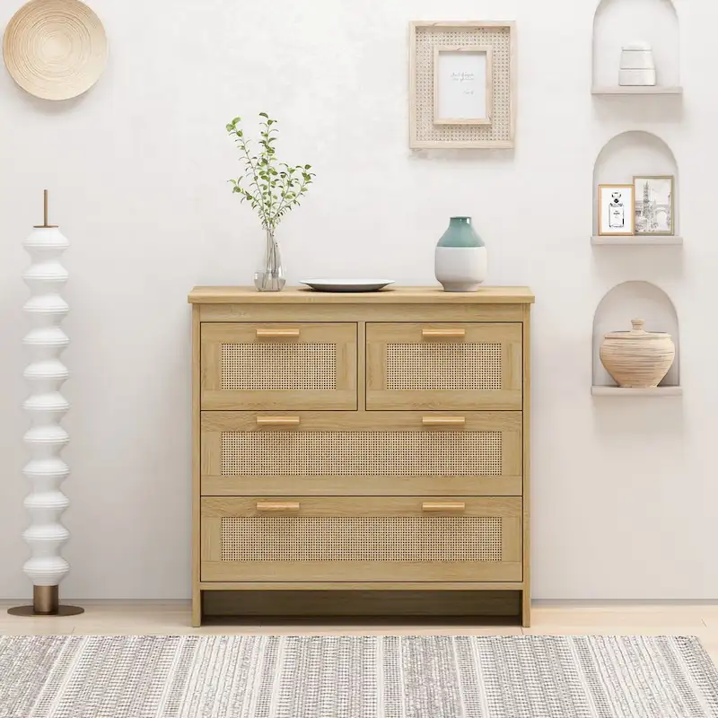 4-Drawer Rattan Cabinet for Bedroom, Living Room, Dining Room, Hallways - Easy Assembly