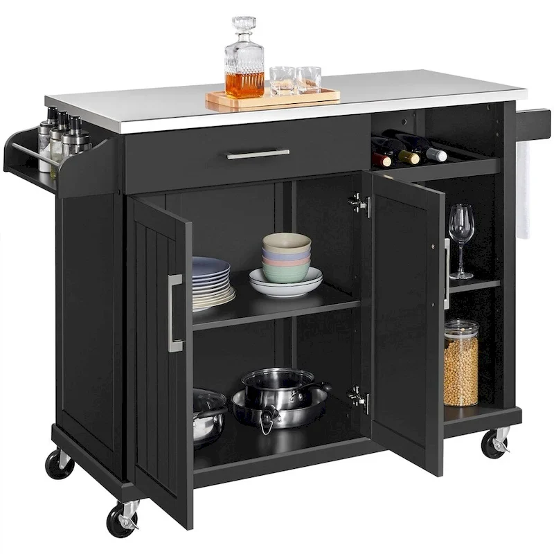 Yaheetech Rolling Kitchen Island Cart with Stainless Steel Top