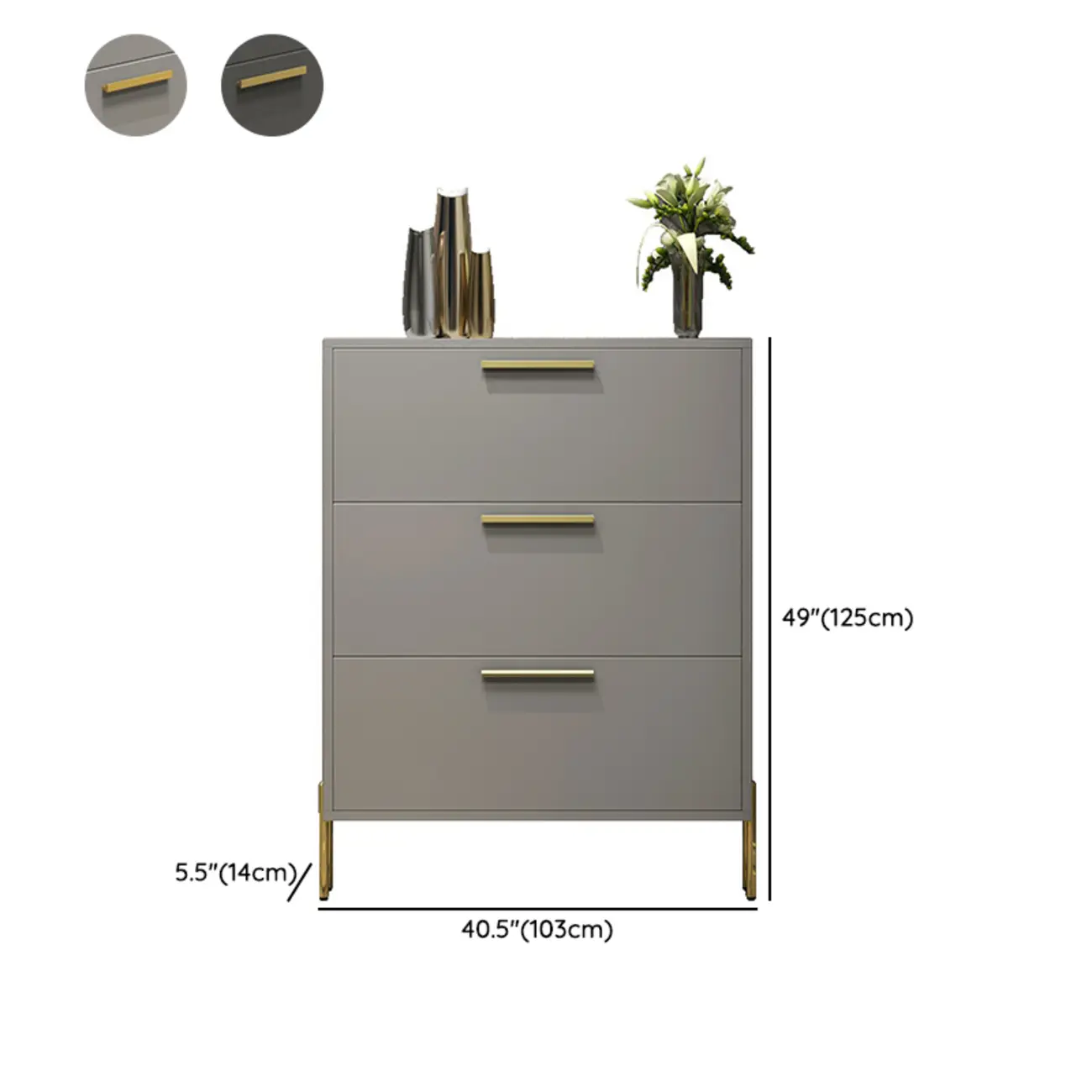3-Tier Narrow Dark Gray Drop-Front Wood Shoe Cabinet