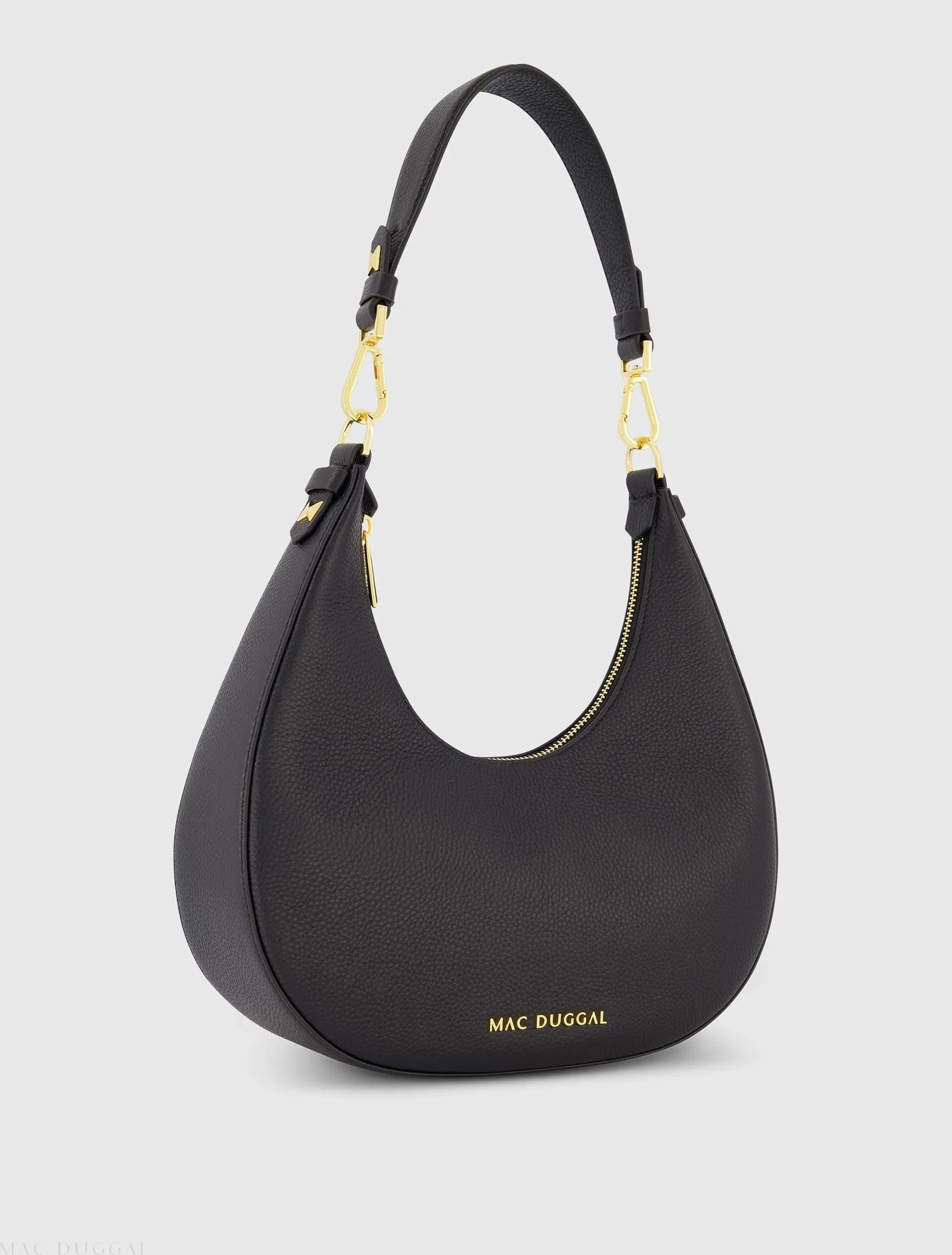 Black Grain Leather Hobo Bag With Gold Hardware