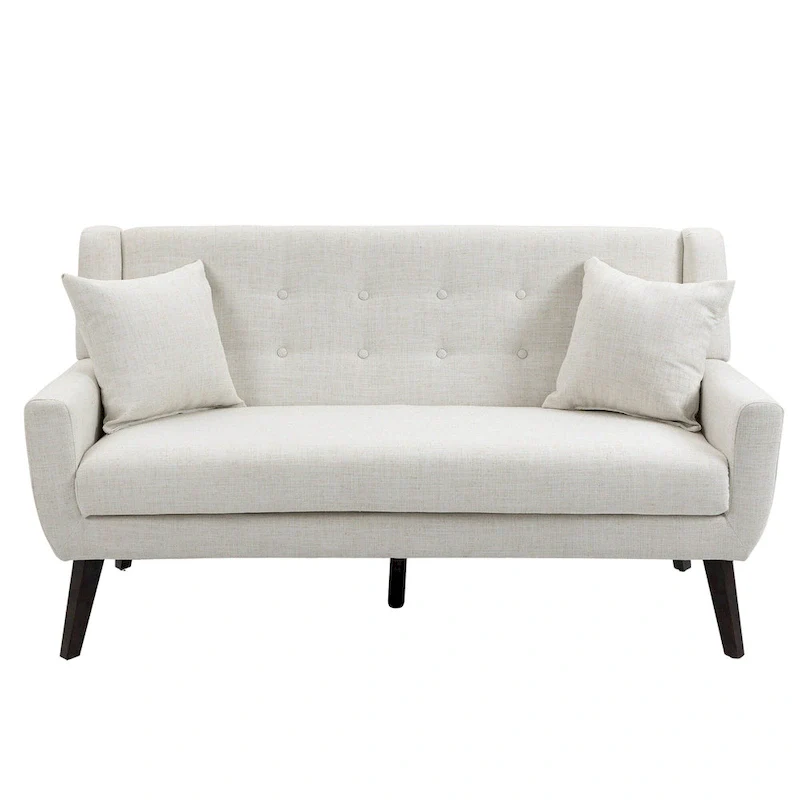 Modern Curved 63 Button Tufted Upholstered Loveseat with 2 Pillows