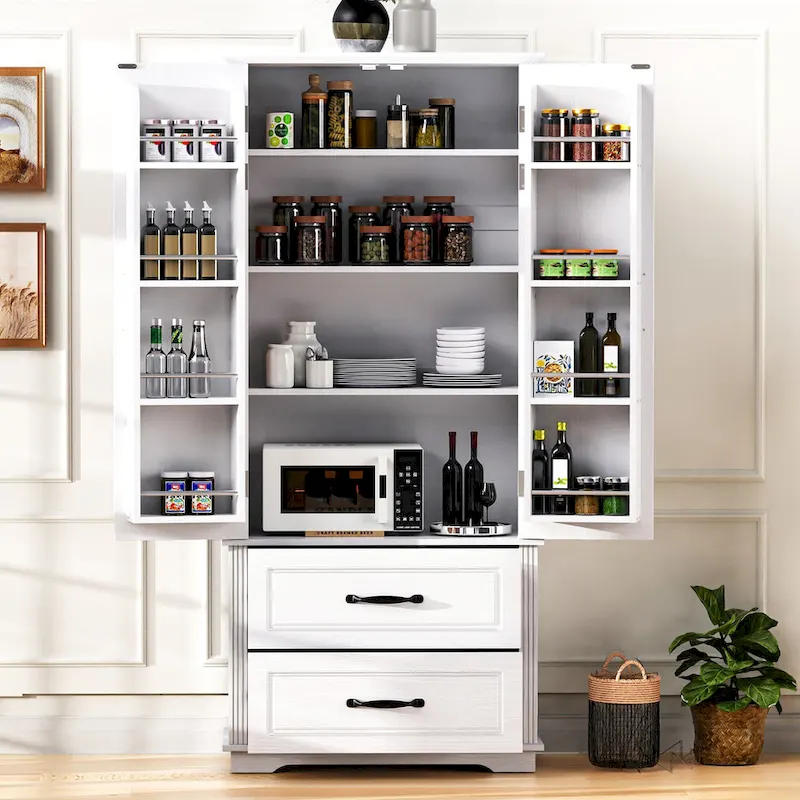 Brown / White Freestanding Pantry Cabinet with 2 Drawers, 71