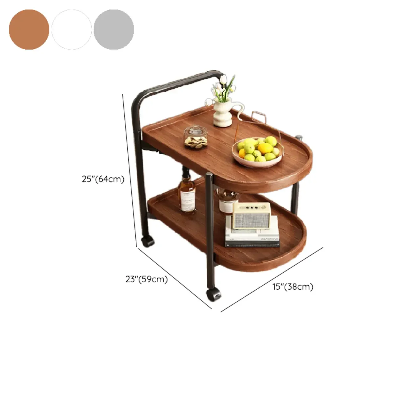 Modern 2-Tier Wood Round Coffee Table with Wheels, Tray
