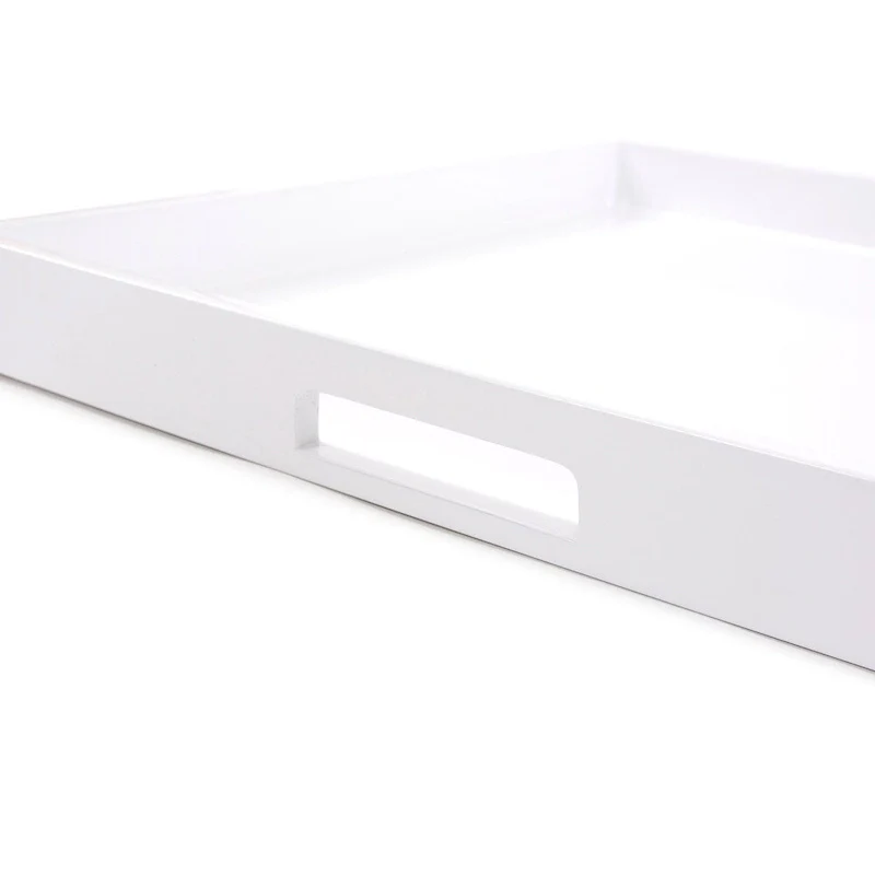Allan Andrews White Lacquer Square Wood Tray Set with Handles