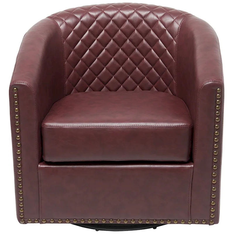 KINWELL 29 Wide Tufted PU Leather Swivel Barrel Chair