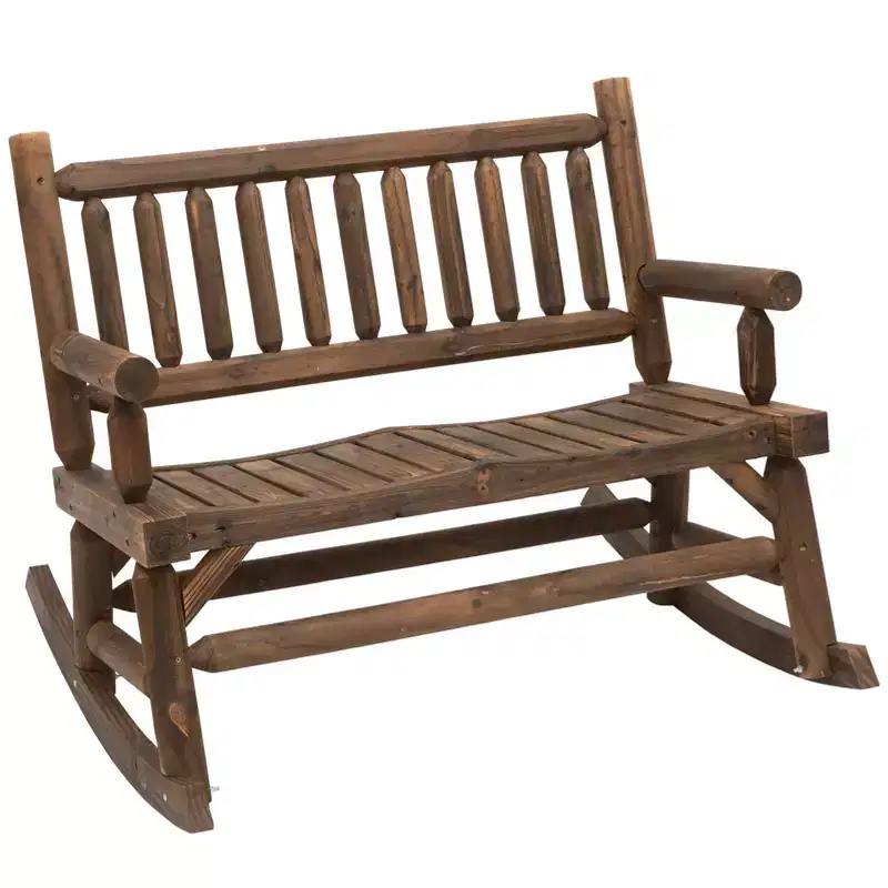 2-Person Wood Rocking Chair with Log Design, Heavy Duty Loveseat with Wide Curved Seats for Patio, Garden