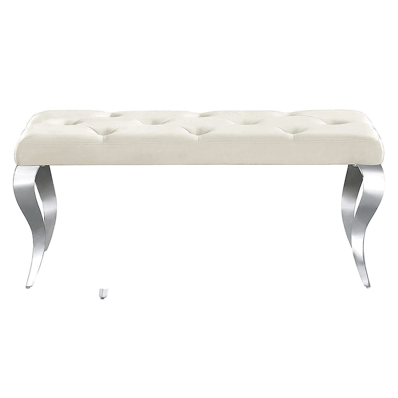 Luxury Velvet Bench Button Tufted Upholstered Dining Bench with Polished Metal Legs