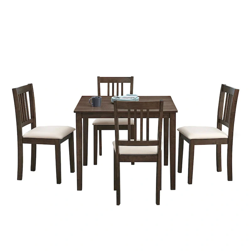 Kitchen Breakfast Nook Dining Table Chairs Set Square Wooden Dining Table Casual Dining Table with 4 Upholstered Dining Chairs