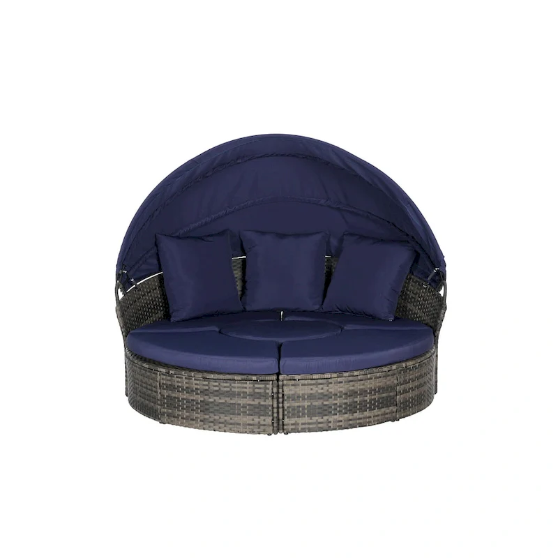 5-Piece Round Daybed Sunbed with Canopy & Removable Cushions