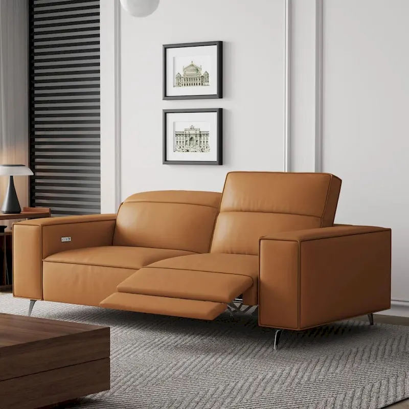 Orange Modern Leather Power Recliner Sofa with Ergonomic Design - Fits 3 People
