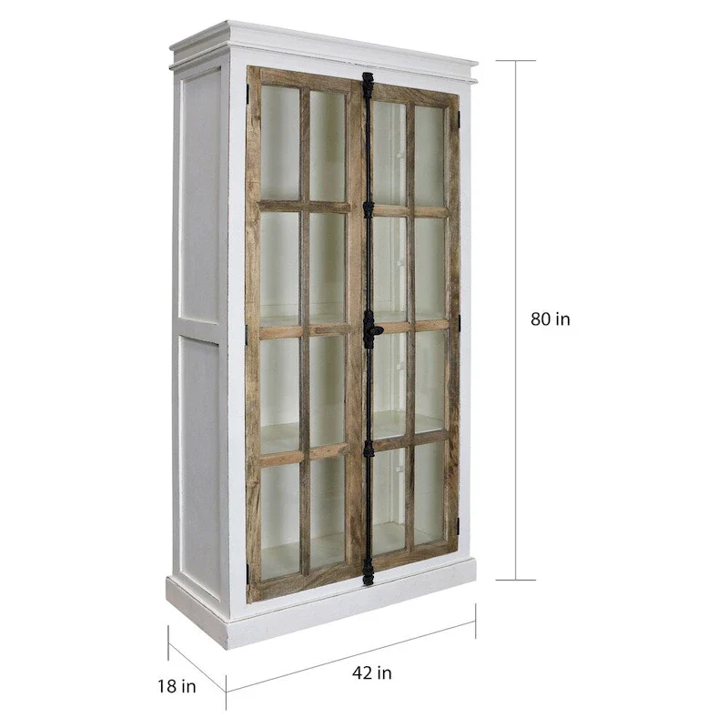 The Gray Barn Upper Glen Solid Mango Wood Clear Tempered Glass Window Pane Curio Cabinet