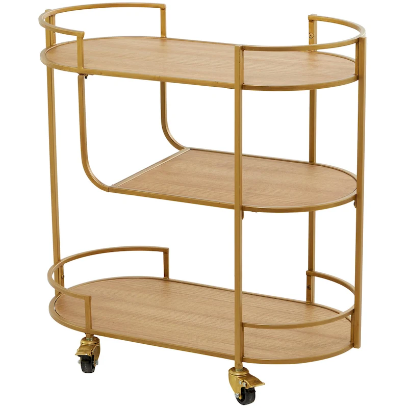 Wood Rolling 3 Shelves Bar Cart with Handles - Gold -  - 15W x 30L x 30H